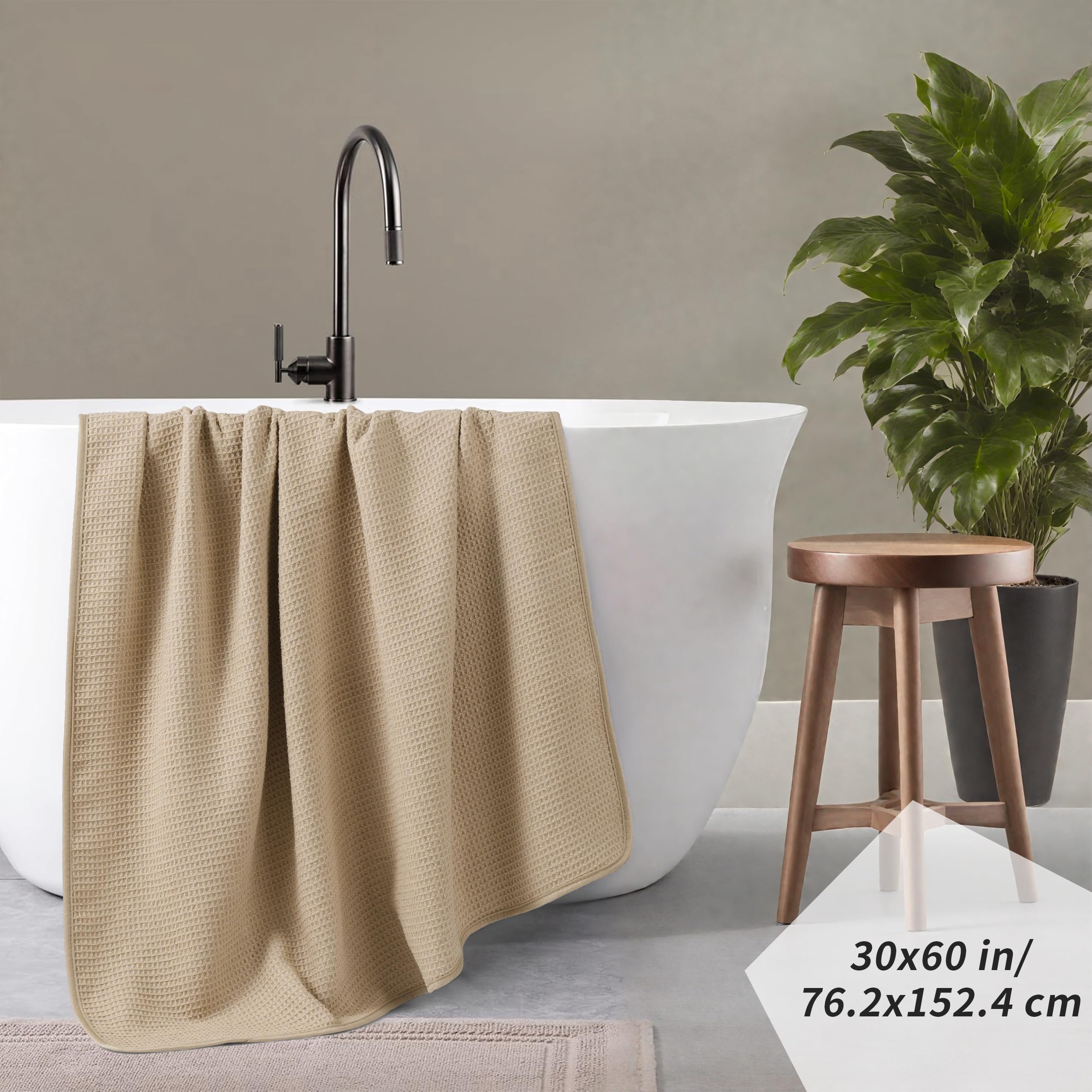 POLYTE 380 GSM Microfiber Oversize Quick Dry Lint Free Waffle Bath Towel for Body, 60 x 30 in, Set of 2 - Image 3