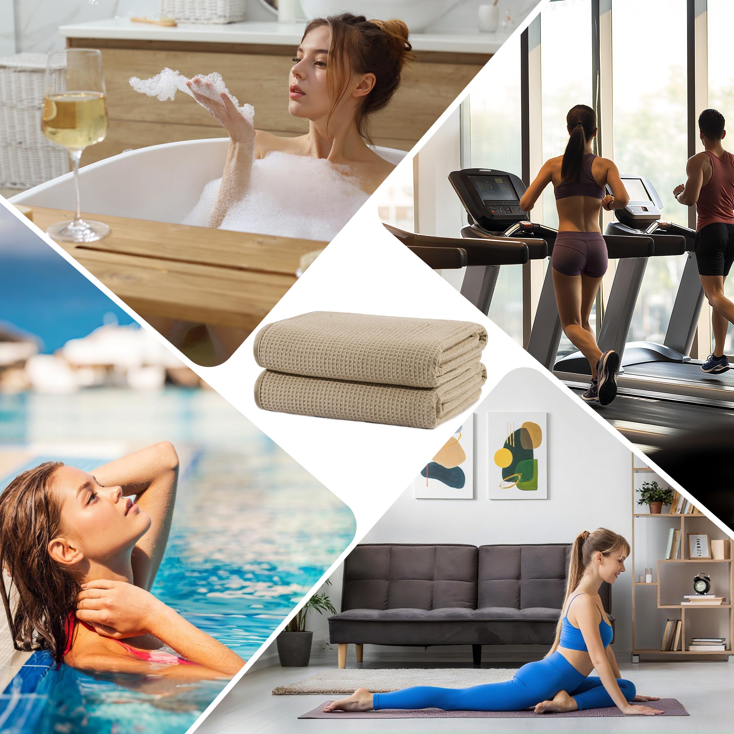 POLYTE 380 GSM Microfiber Oversize Quick Dry Lint Free Waffle Bath Towel for Body, 60 x 30 in, Set of 2 - Image 5