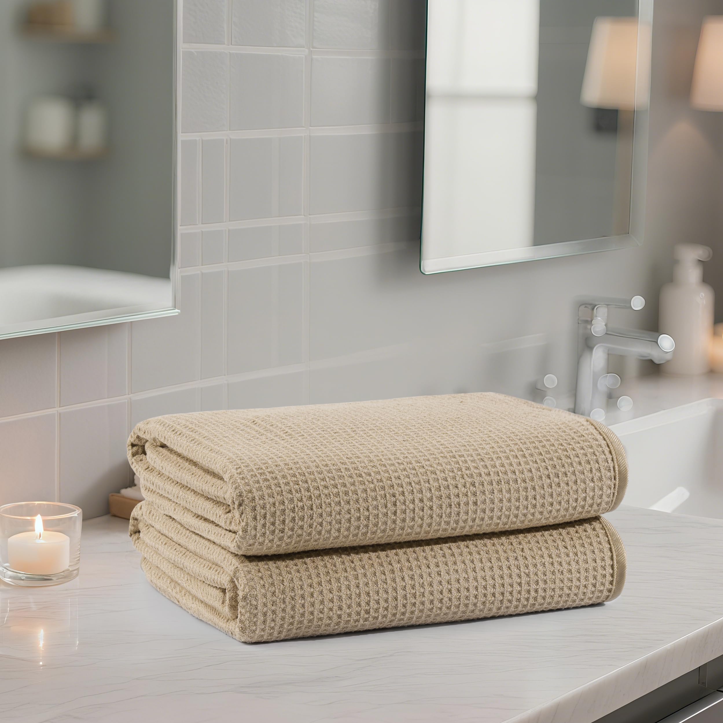 POLYTE 380 GSM Microfiber Oversize Quick Dry Lint Free Waffle Bath Towel for Body, 60 x 30 in, Set of 2 - Image 7