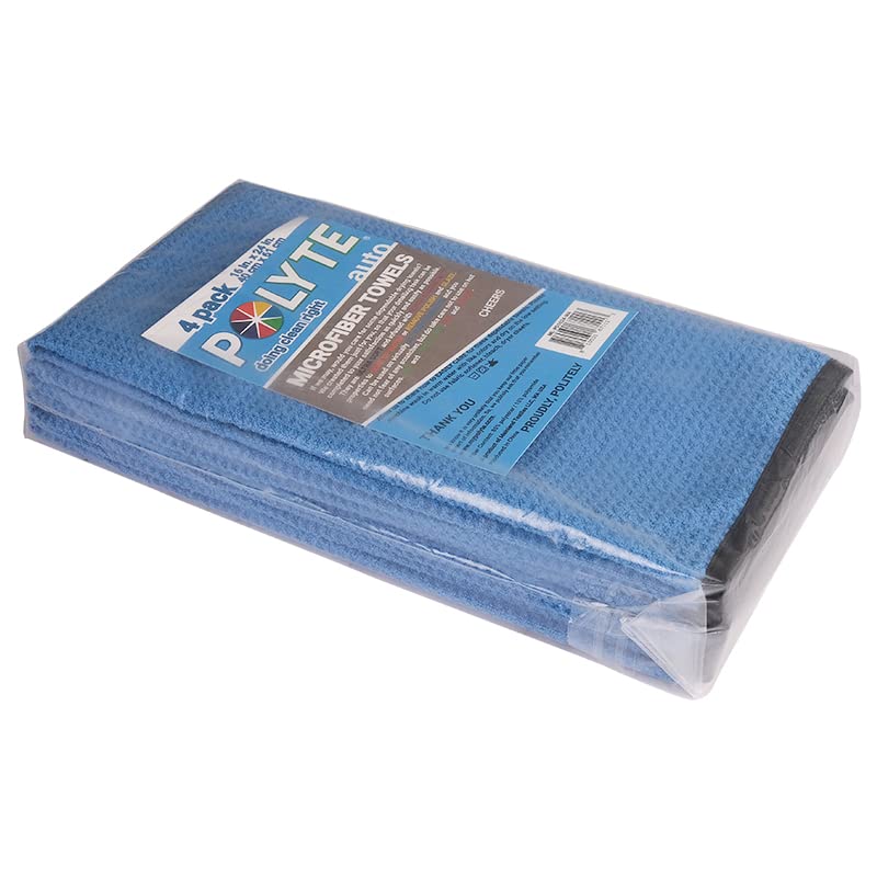POLYTE Elite Microfiber Drying Towel (16x24, 4 Pack, Waffle, Blue) - Image 5