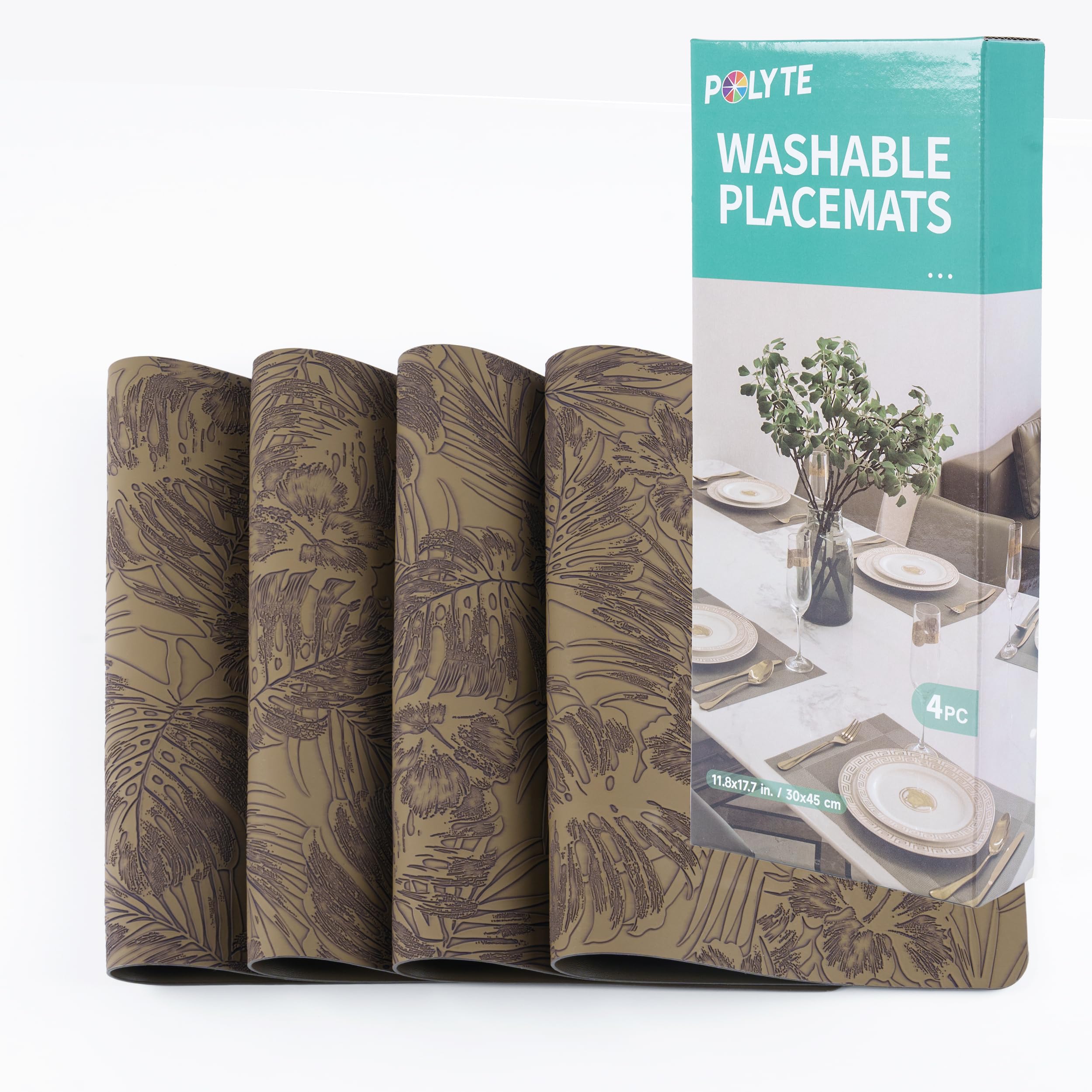 POLYTE Indoor/Outdoor Washable Embossed Vinyl Faux Leather Table Dining Placemats, Set of 4 - Image 7