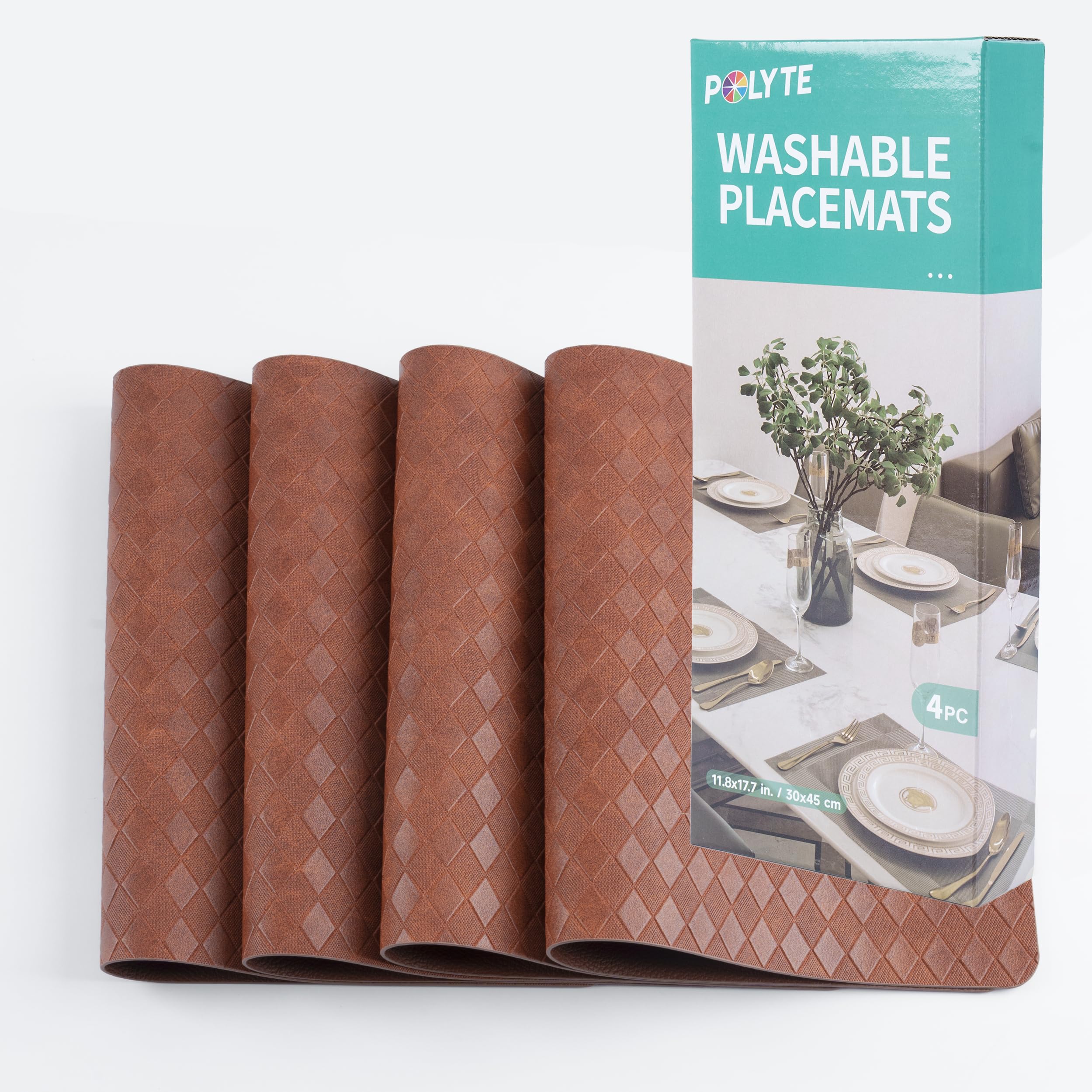 POLYTE Indoor/Outdoor Washable Geometric Vinyl Faux Leather Table Dining Placemats, Set of 4 - Image 7