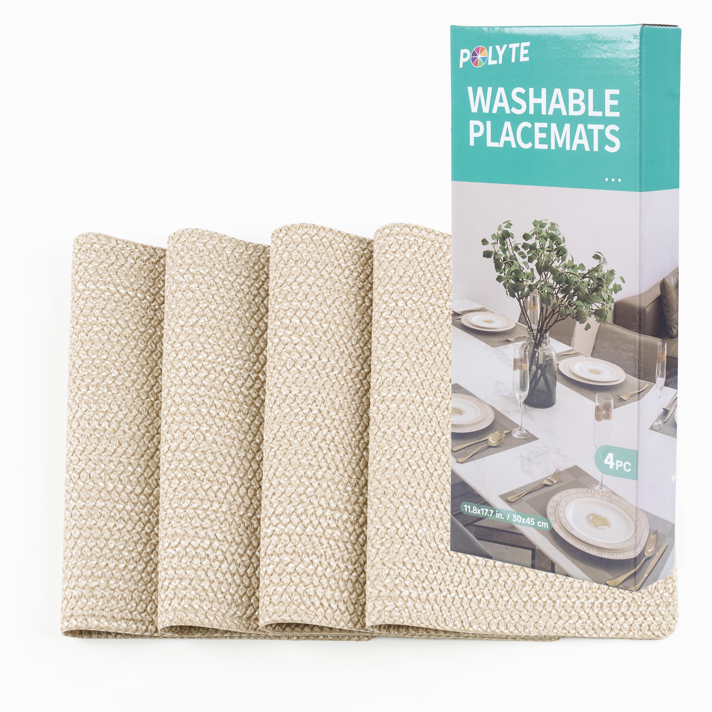POLYTE Indoor/Outdoor Washable Woven Vinyl Table Dining Placemats, Set of 4 - Image 7