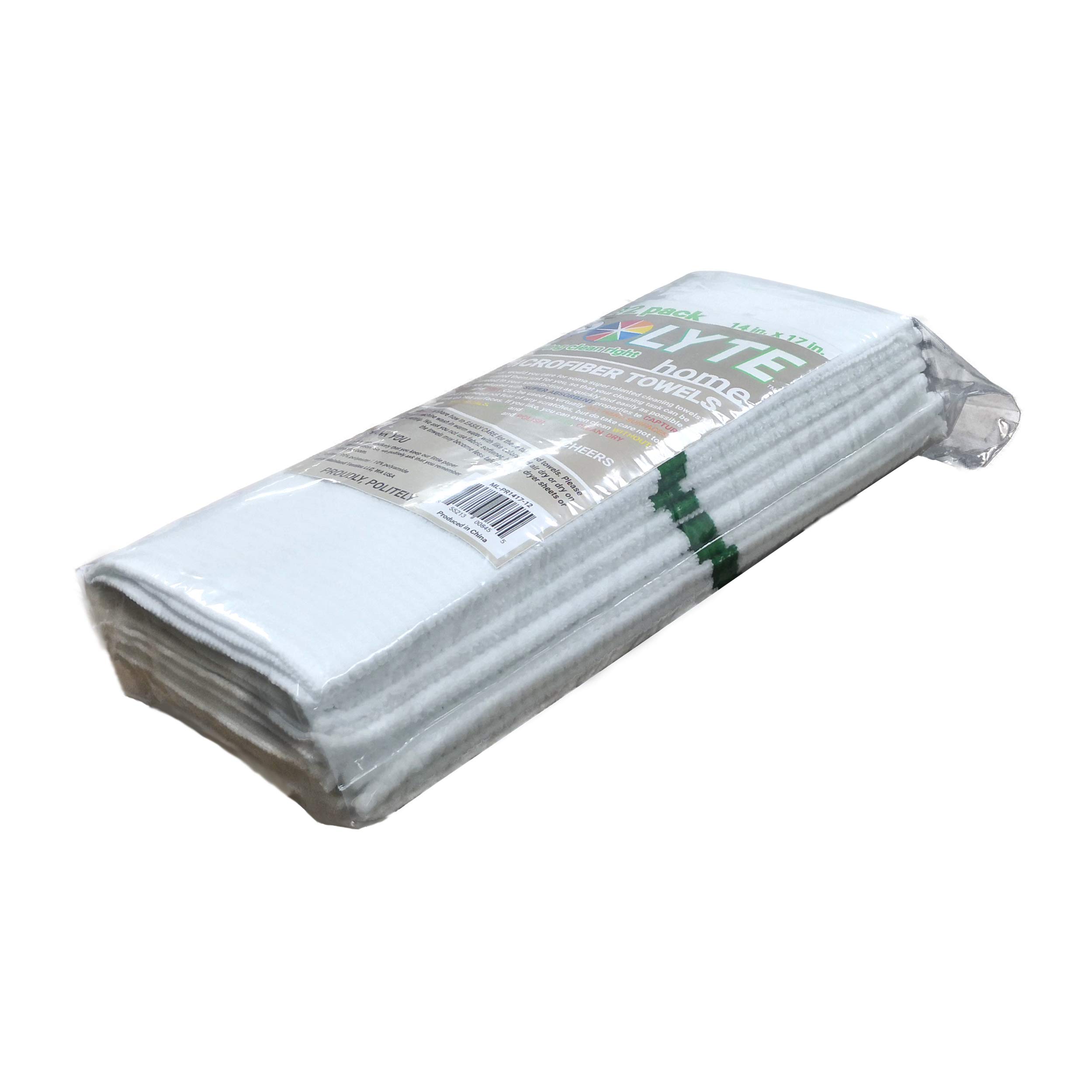 POLYTE Microfiber All-Purpose Ribbed Terry Bar Mop Towel for Home, Kitchen, Restaurant Cleaning (14x17, White w/Green Stripe) 12 Pack - Image 8