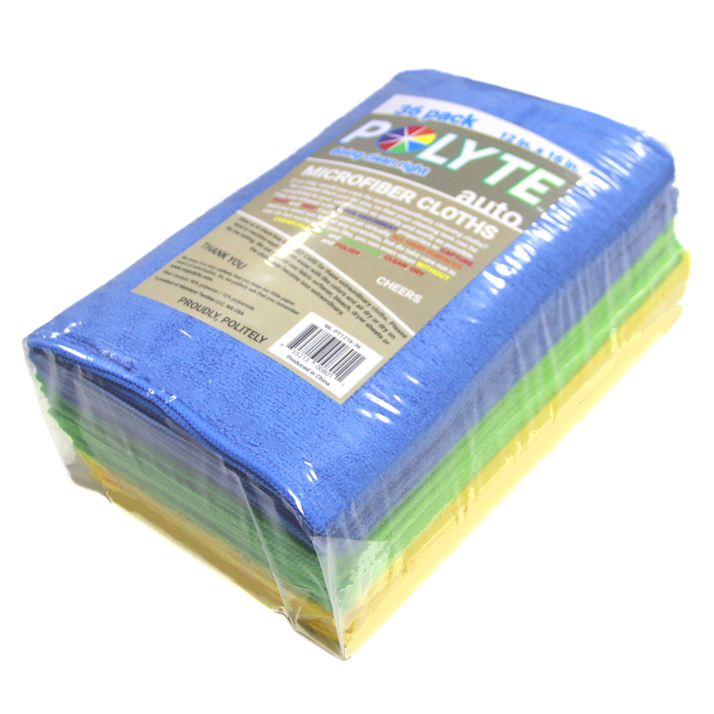 POLYTE Microfiber Cleaning Cloth, 12 x 16 in, Blue, Green, Yellow, 24 Pack - Image 6