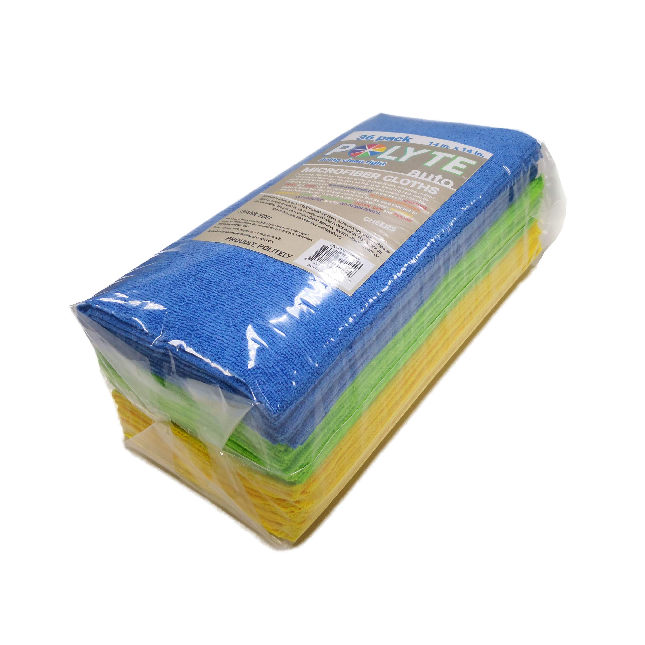 POLYTE Microfiber Cleaning Cloth Ultrasonic Cut Edgeless, 14 x 14 in (36 Pack, Blue,Green,Yellow) - Image 6