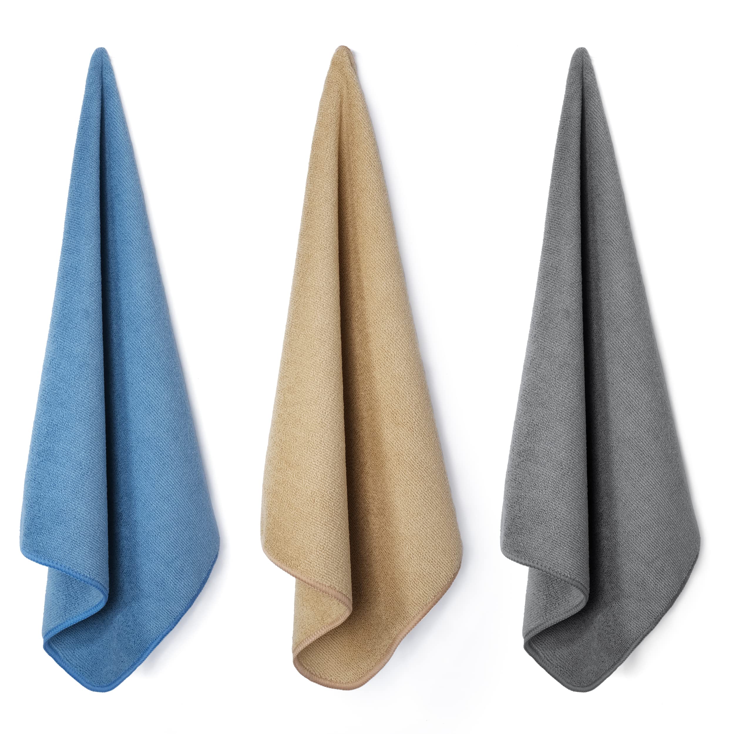 POLYTE Microfiber Cleaning Towel (16x16, 12 Pack Professional, Blue,Camel,Gray) - Image 5