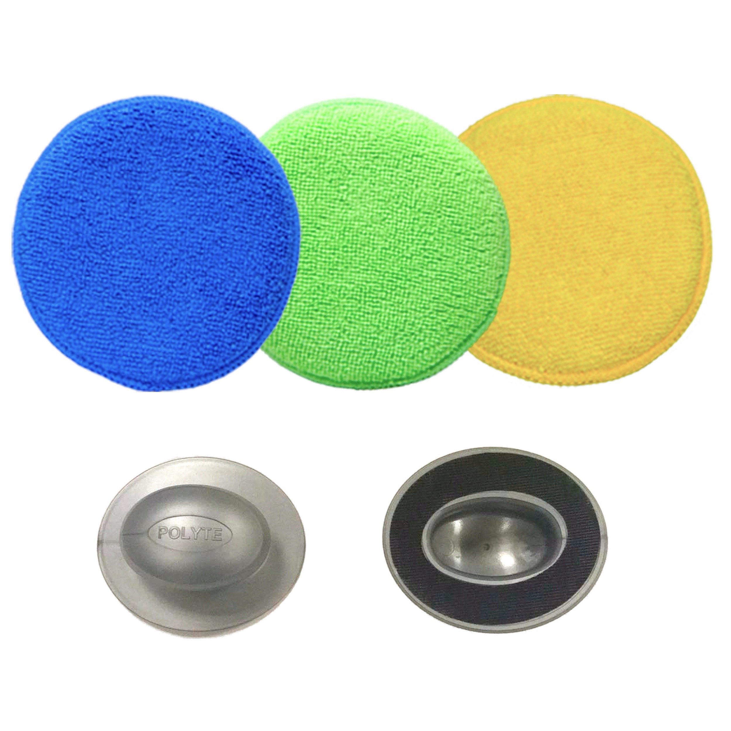 Polyte Microfiber Detailing Wax Applicator Pad w/2 Handles, 5 in, 12 Pack (Multi-Blue,Green,Yellow) - Image 6