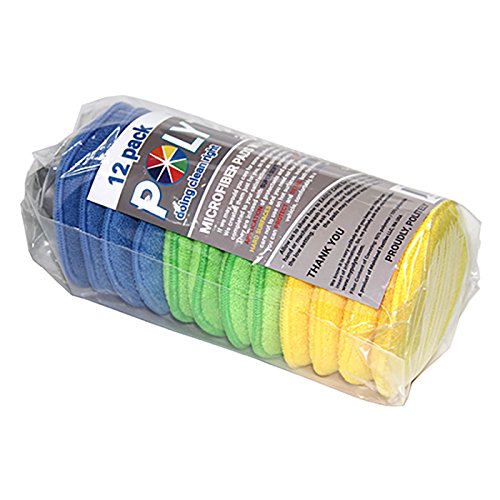 Polyte Microfiber Detailing Wax Applicator Pad w/2 Handles, 5 in, 12 Pack (Multi-Blue,Green,Yellow) - Image 7