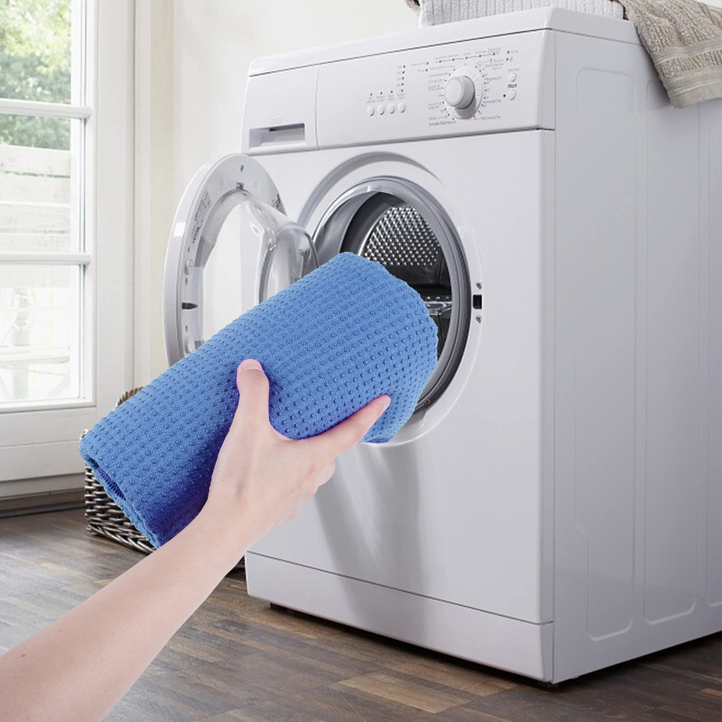 POLYTE Microfiber Hot Yoga Towel Mat with Non-Slip Silicone Grip and Secure Fit Elastic Straps, 24 x 72 in (Blue) - Image 6