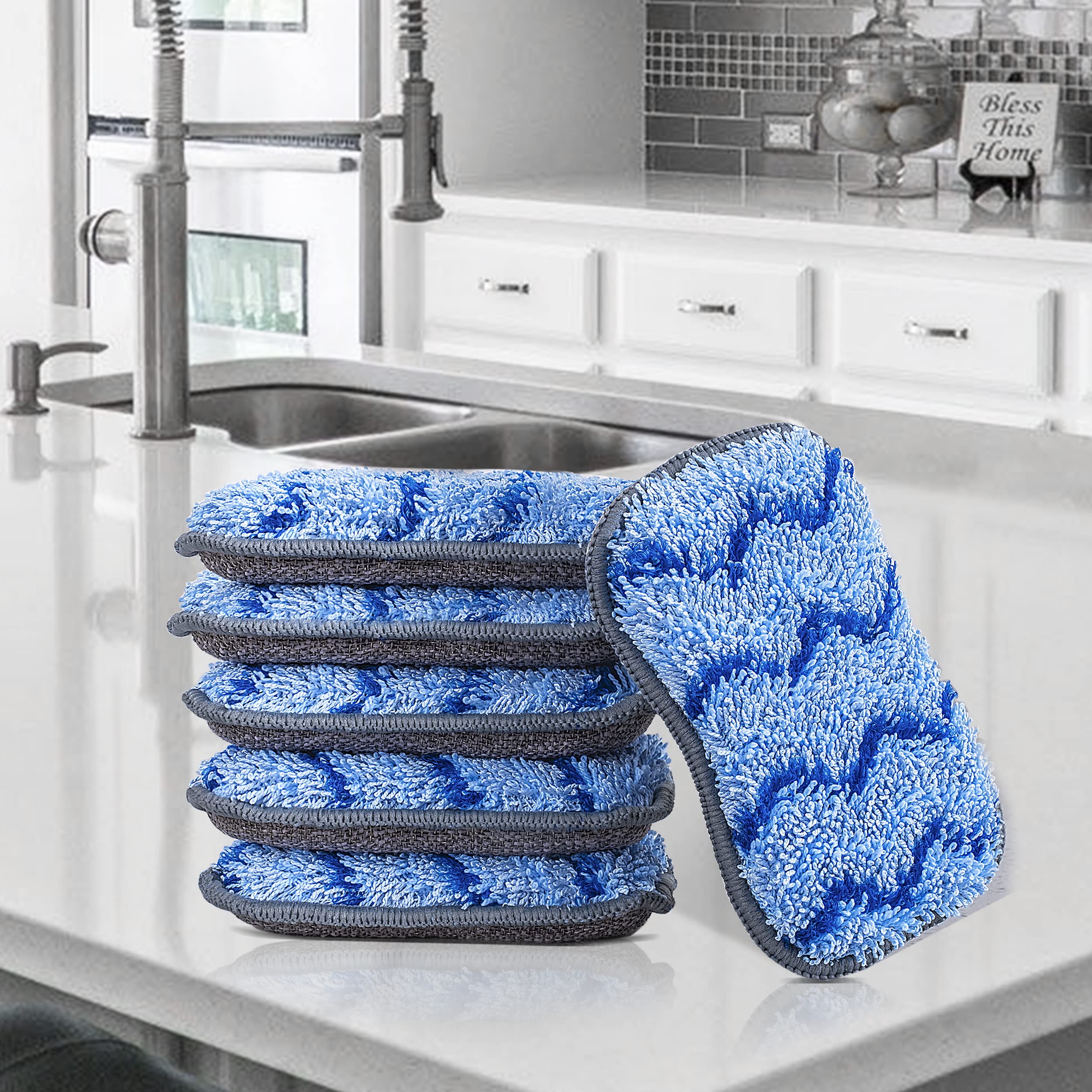 POLYTE Microfiber Multi-Purpose Kitchen Cleaning and Dishwashing Scrub Sponge, 6 Pack - Image 7
