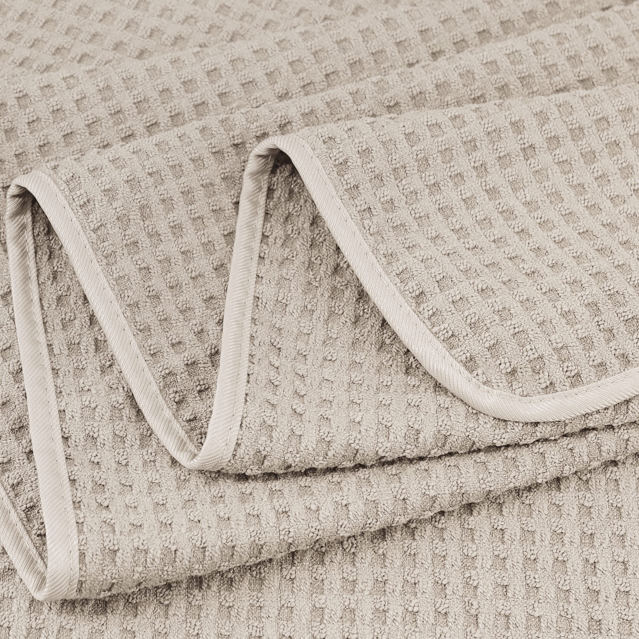 POLYTE Microfiber Oversize Quick Dry Lint Free Bath Towel, 60 x 30 in, Set of 2 (Beige, Waffle Weave) - Image 3