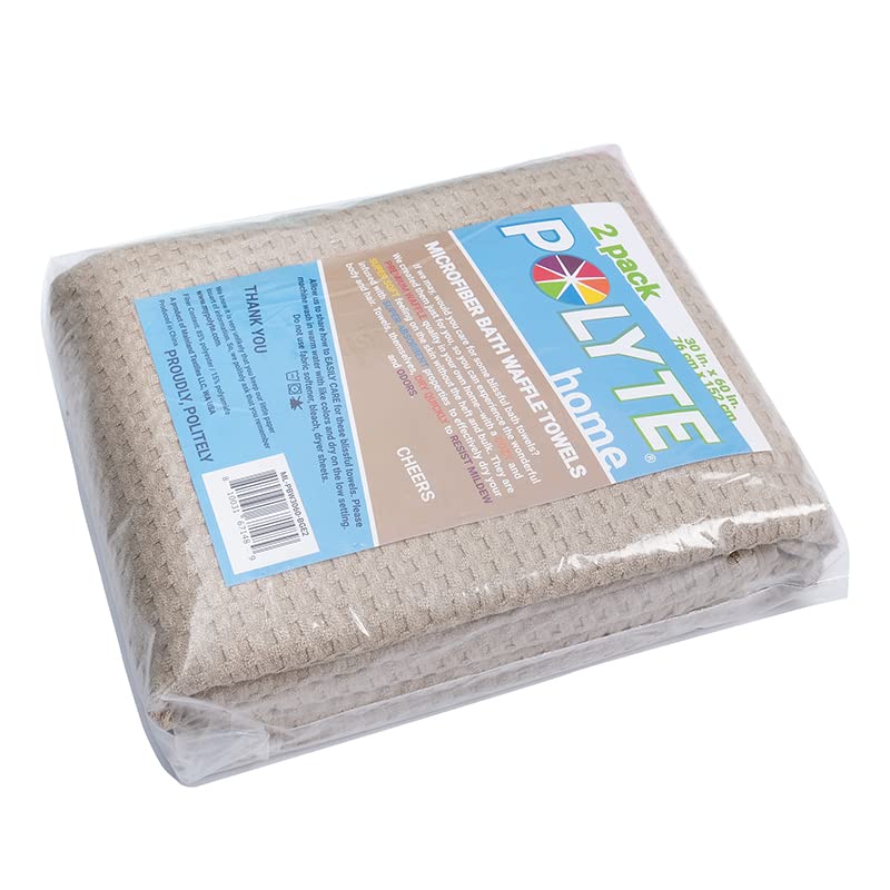 POLYTE Microfiber Oversize Quick Dry Lint Free Bath Towel, 60 x 30 in, Set of 2 (Beige, Waffle Weave) - Image 6