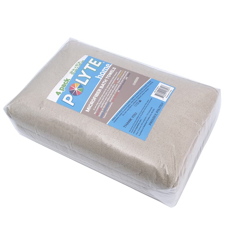 POLYTE Microfiber Quick Dry Lint Free Bath Towel, 57 x 30 in, Pack of 4 (Beige) - Image 6