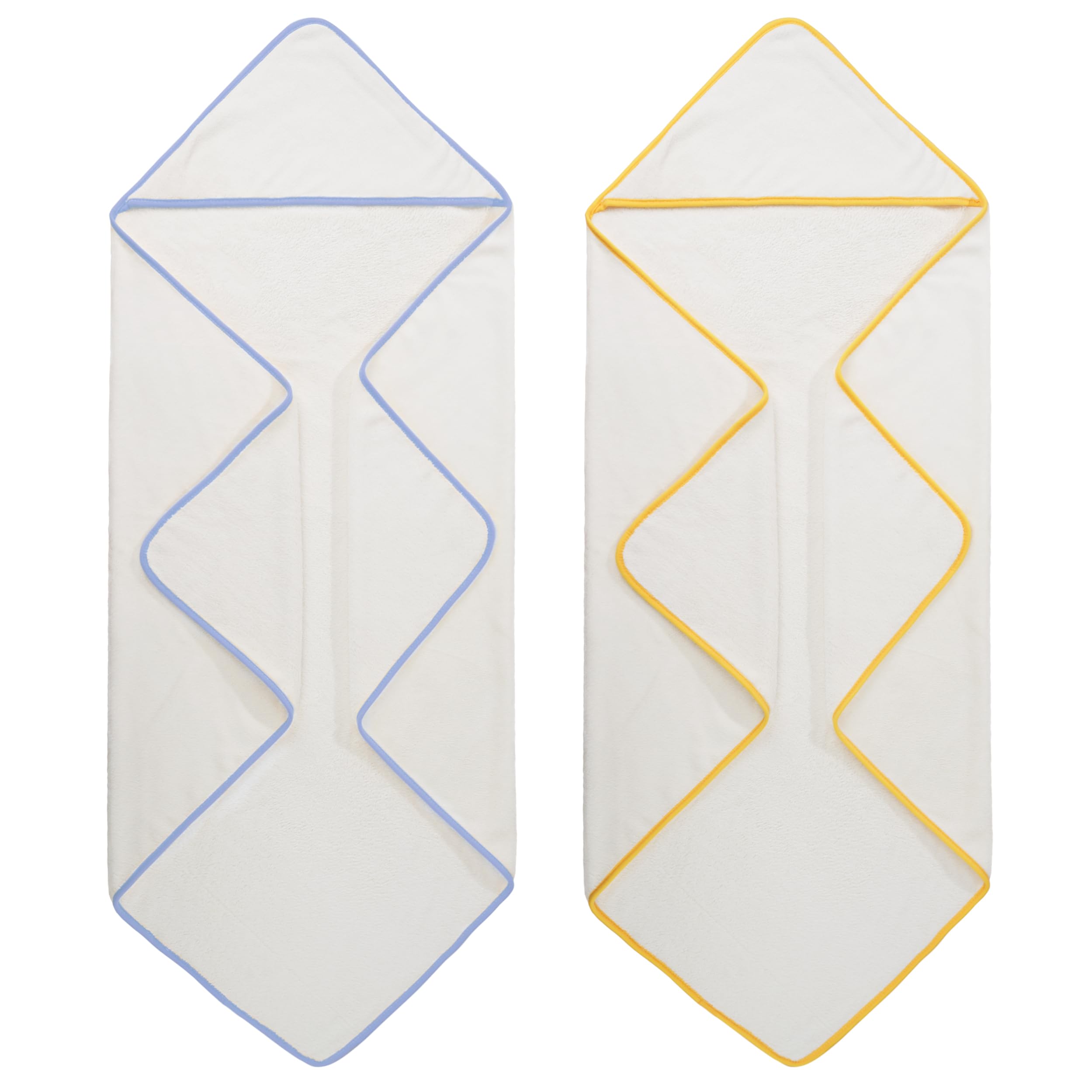 POLYTE Premium Hypoallergenic Microfiber Hooded Baby Bath Towel, 36 x 36 in, 2 Pack (White w/Yellow,Blue Trim) - Image 5
