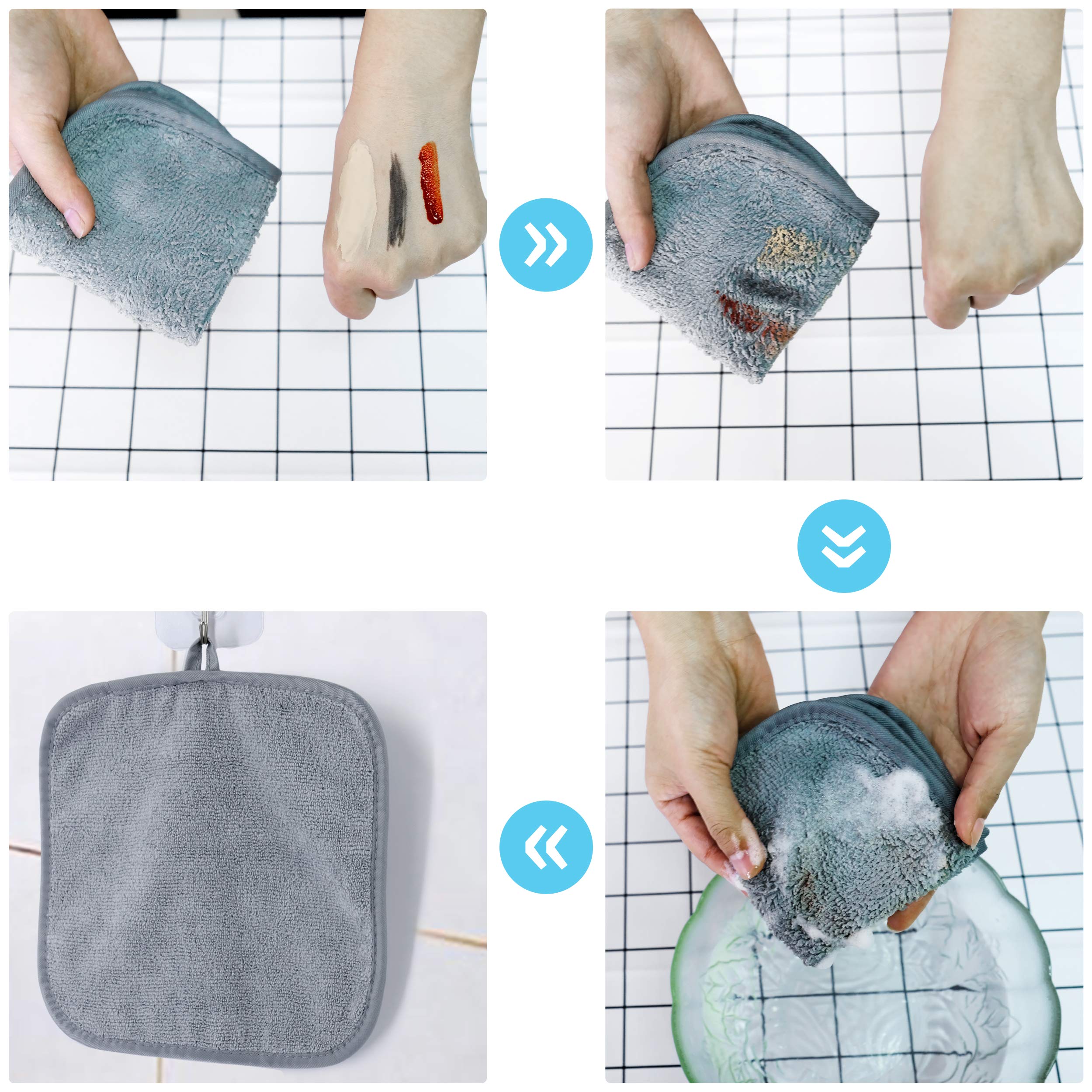 Polyte Premium Hypoallergenic Microfiber Makeup Remover and Facial Cleansing Cloth, 8 x 8 in, 6 Pack (Gray,White) - Image 3