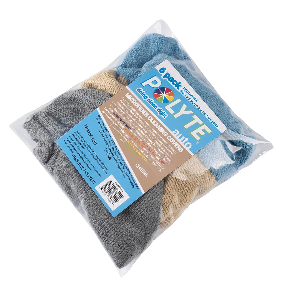 POLYTE Premium Lint Free Microfiber Cleaning Covers for Windshield Cleaning Tool, Fits 4x6 inch Plate (Blue/Gray/Teal, 6 Pack) - Image 5