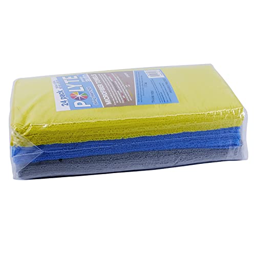 POLYTE Premium Microfiber Cleaning Towel,16x16 in 24 Pack (Blue,Gray,Yellow) - Image 6