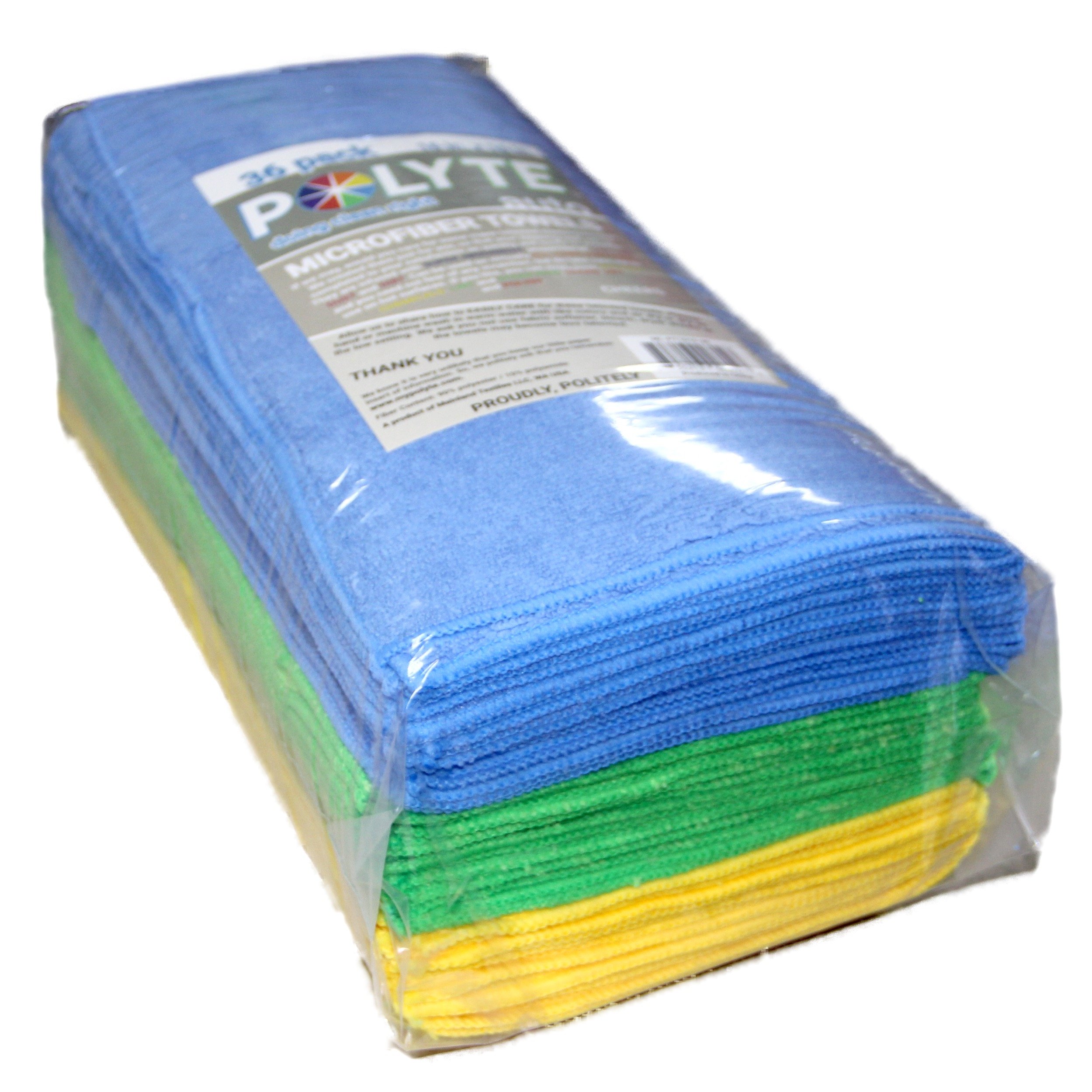 POLYTE Premium Microfiber Cleaning Towel,16x16 in 36 Pack (Blue,Green,Yellow) - Image 7