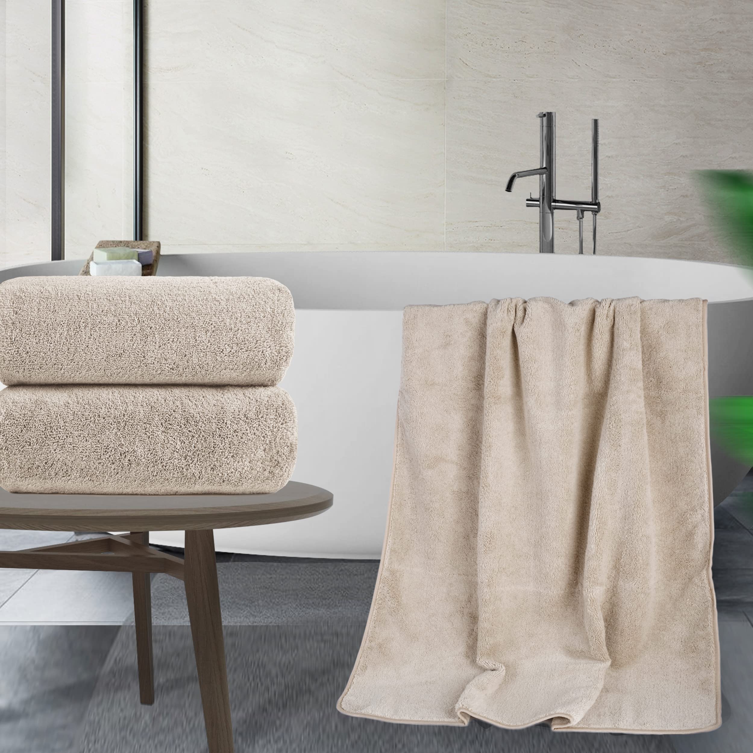 POLYTE Quick Dry Lint Free Microfiber Bath Sheet, 35 x 70 in, Pack of 2 (Beige) - Image 5