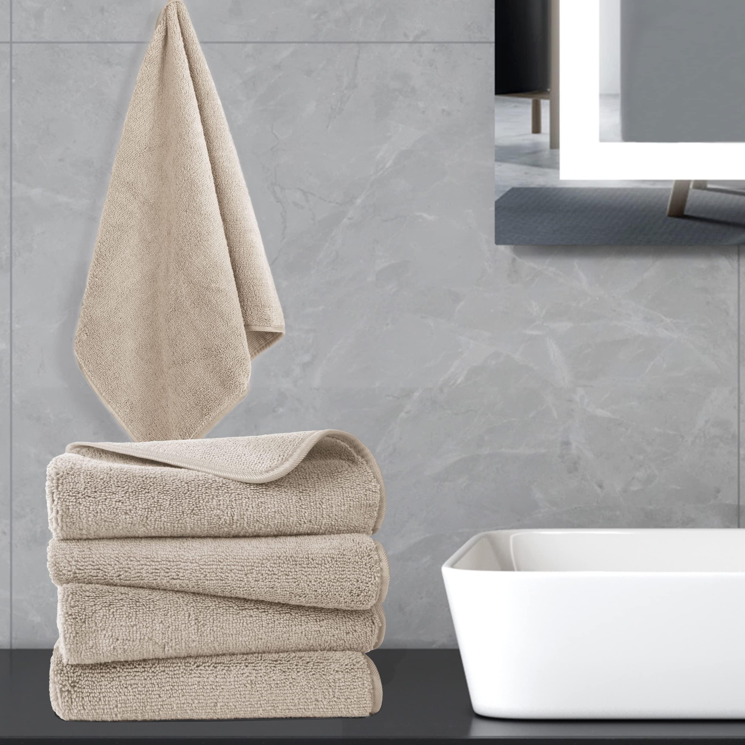 POLYTE Quick Dry Lint Free Microfiber Hand Towel, 16 x 30 in, Set of 4 (Beige) - Image 6