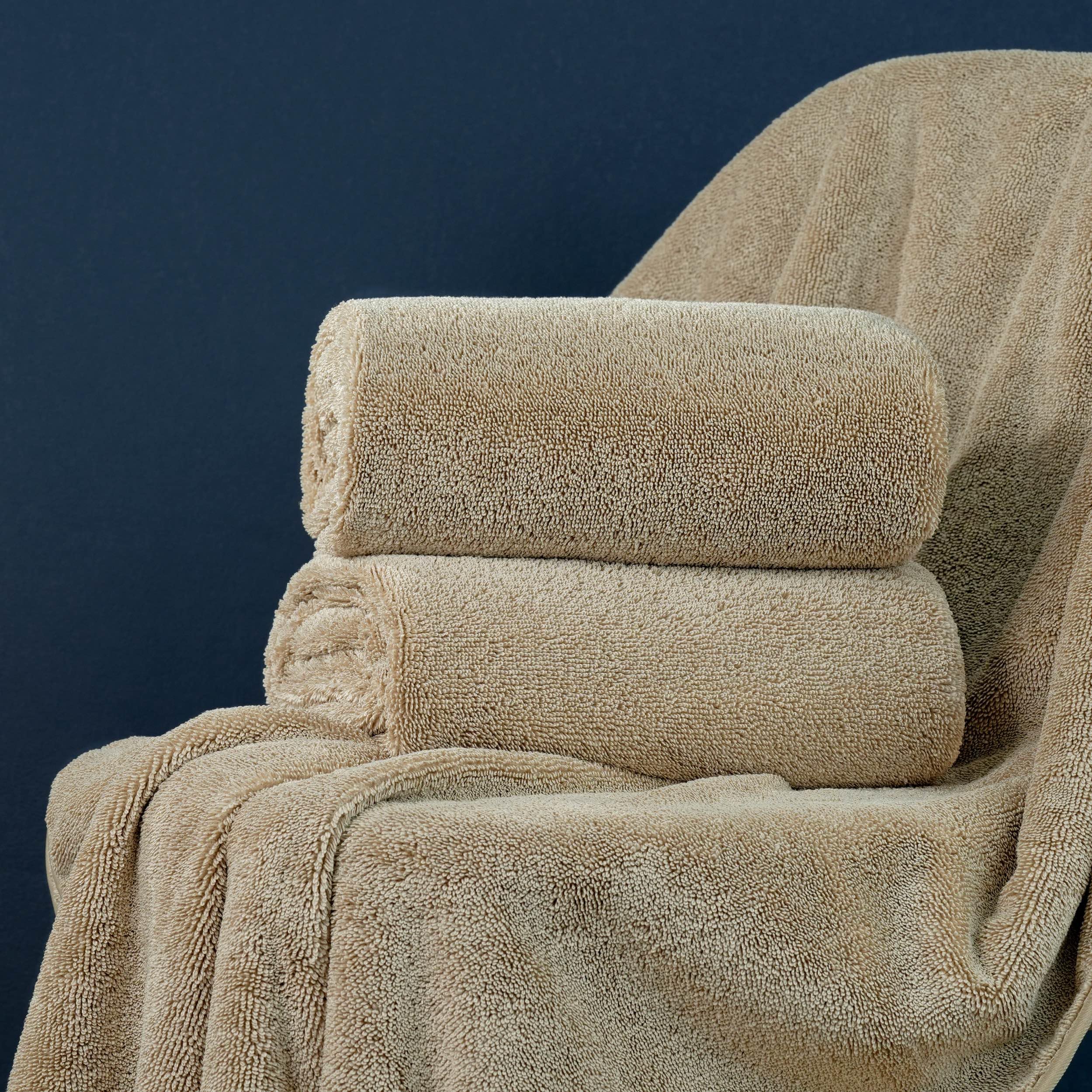 POLYTE Ring Spun Microfiber Oversize Quick Dry Lint Free Bath Towel, 60 x 30 in, Pack of 2 (Beige) - Image 7