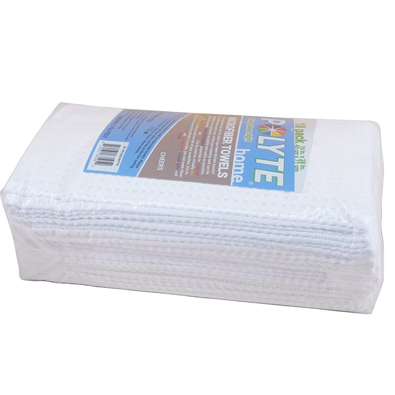 POLYTE Ultra Premium Microfiber Kitchen Dish Hand Towel Waffle Weave, 18 Pack (16x28 in, White) - Image 6