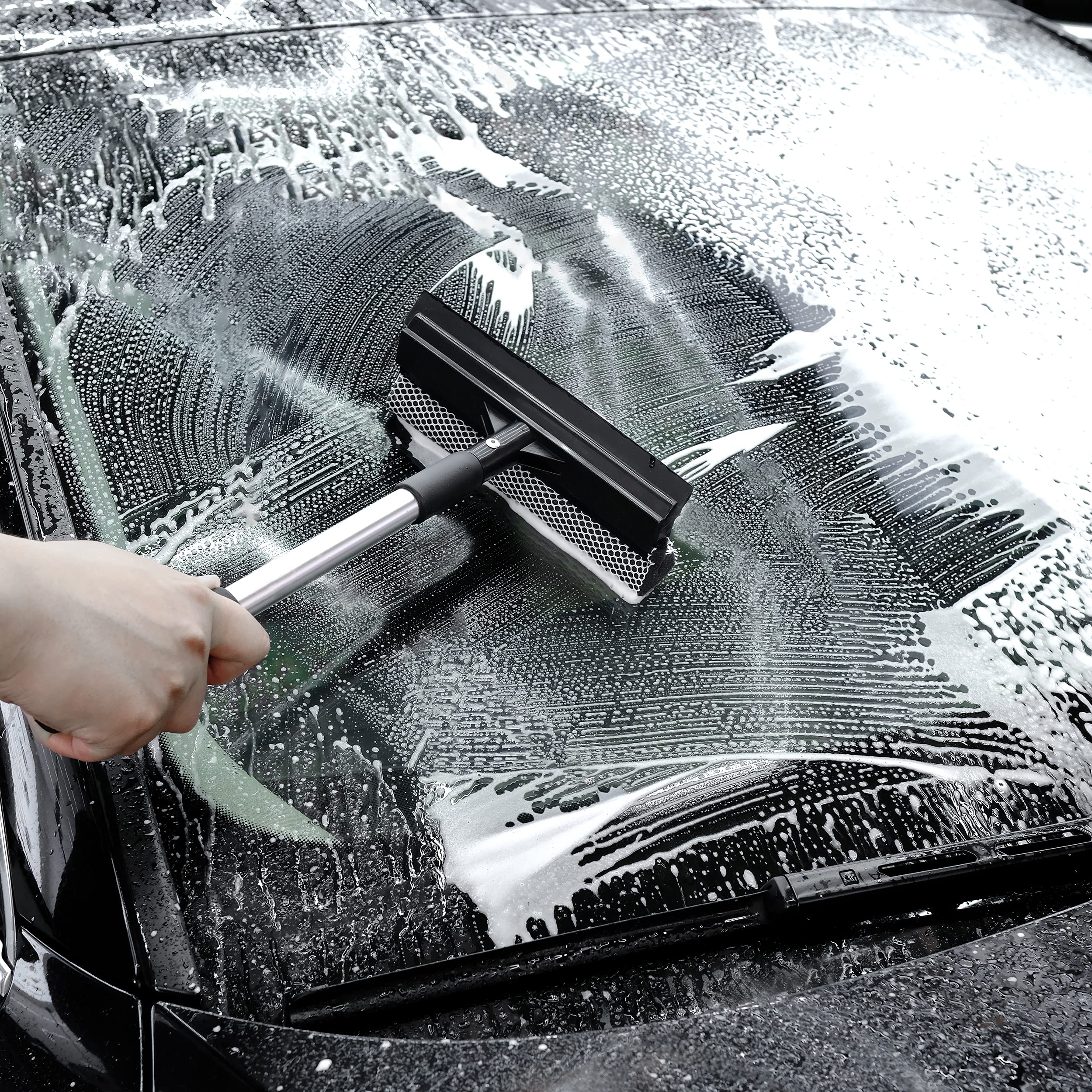 Polyte Window Squeegee for Car Windshields and Window Cleaning Tool, Extendable Aluminum Handle 14-20 in. (Black) - Image 4