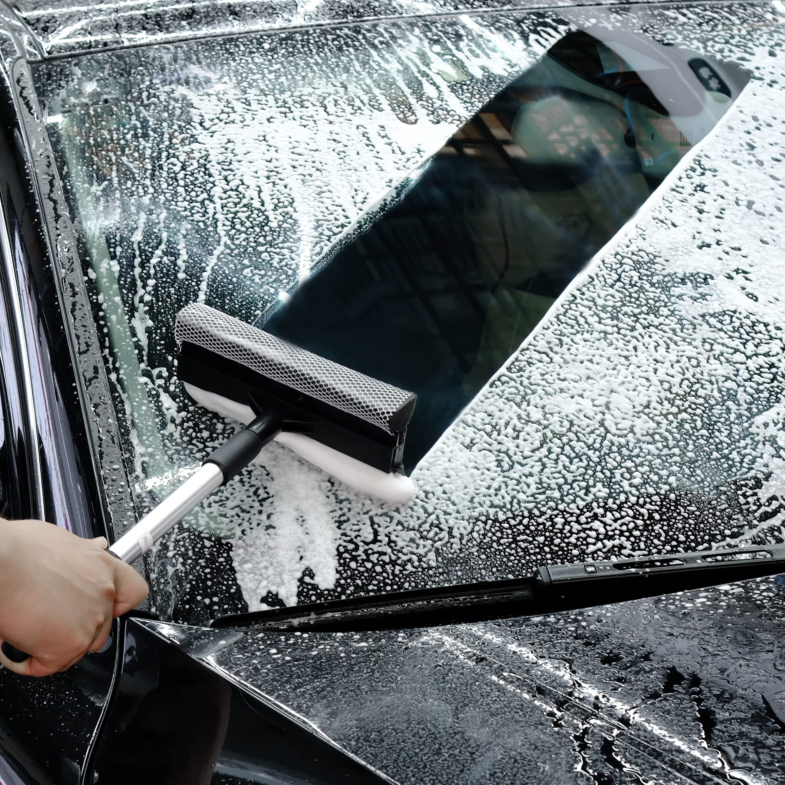 Polyte Window Squeegee for Car Windshields and Window Cleaning Tool, Extendable Aluminum Handle 14-20 in. (Black) - Image 5
